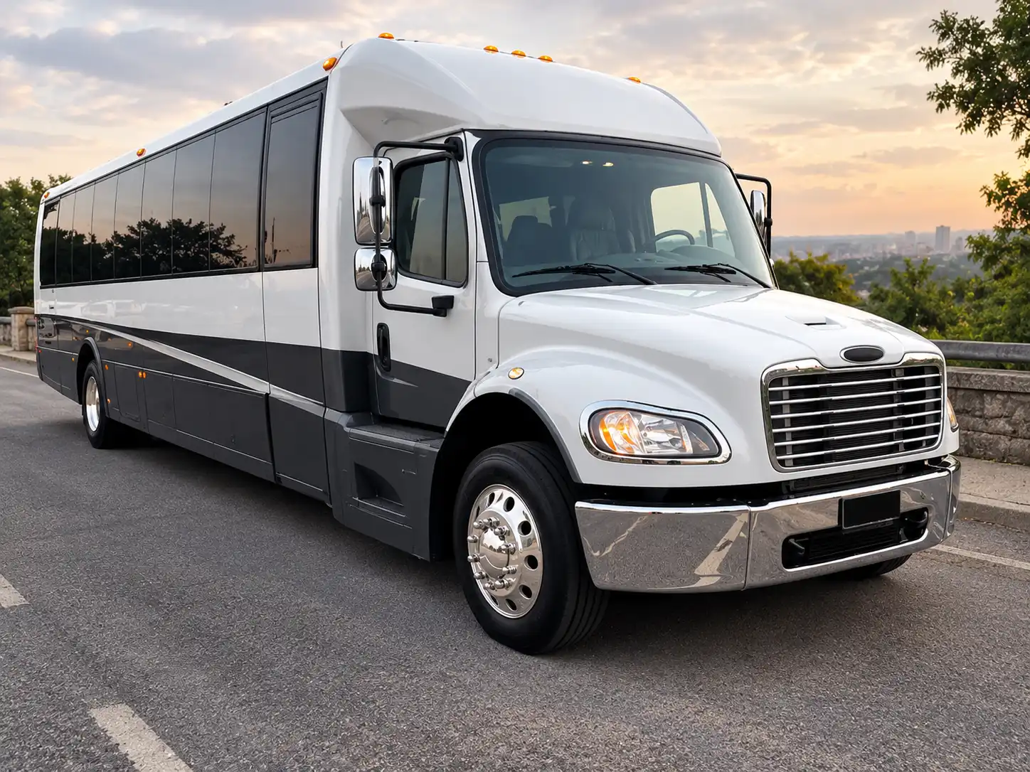 White 26 passenger party bus